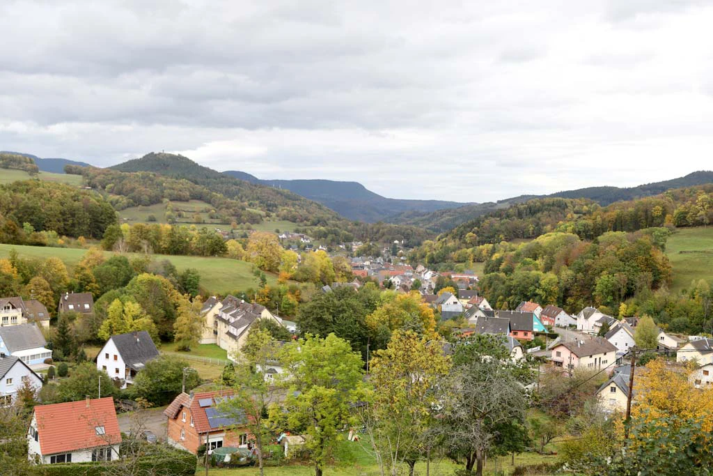 Vue panoramique sur les montagnes vosgiennes depuis le gîte en Alsace
